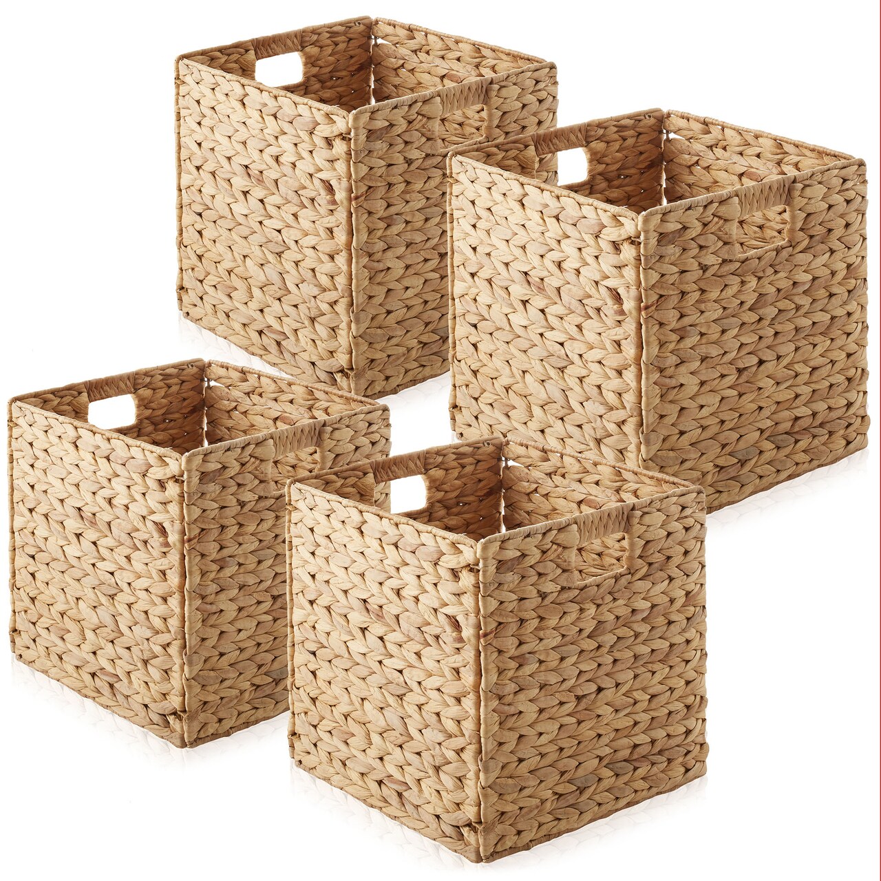 Casafield 12" x 12" Water Hyacinth Storage Baskets, Collapsible Cube Organizers, Woven Bins for Bathroom, Bedroom, Laundry, Pantry, Shelves